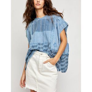 NWT Free People Patch Me Up Tee / Denim Combo